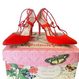 Christian Siriano for Payless Red Strappy Heels Pointed Toe Womens Size 6